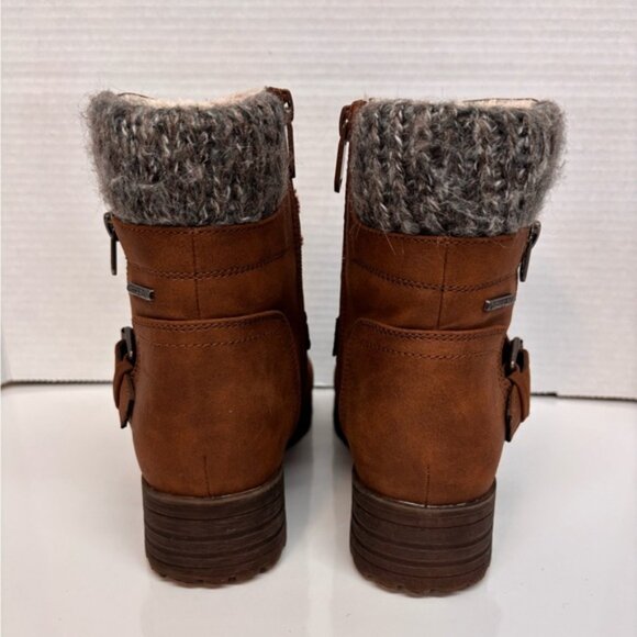 Brown and Gray Combat Boots with Knit Cuff and Buckle - Picture 6 of 10